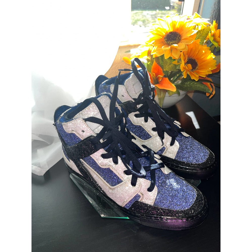 🖤💙 Giaco Morelli Glitter High Trainer Sneakers 💙🖤 Made In Italy